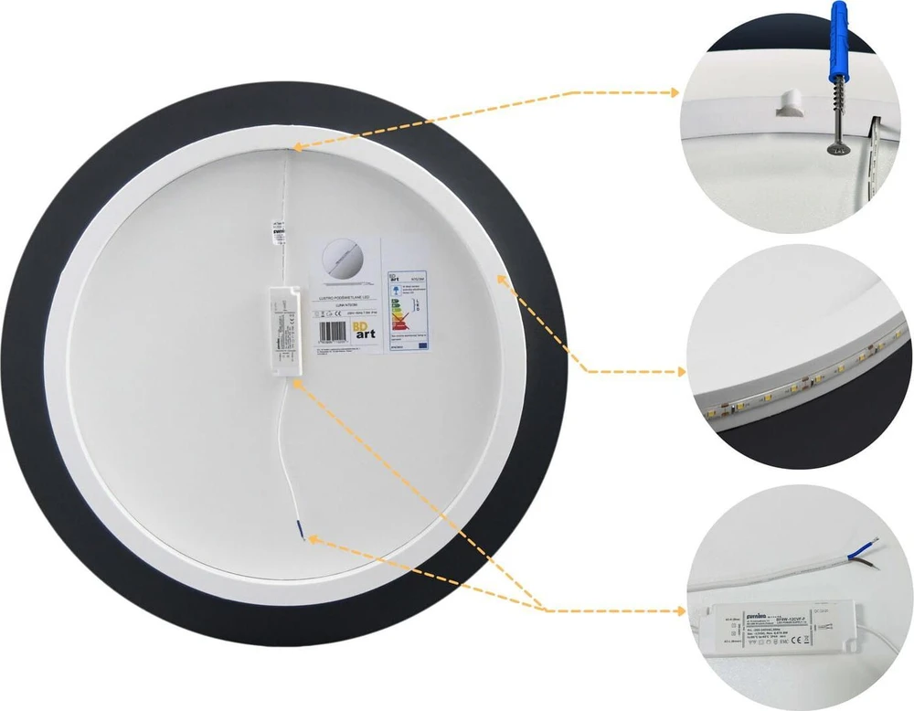 Masterjero BD meninis veidrodis Luna II apvalus vonios veidrodis su LED apšvietimu, 60 cm skersmens