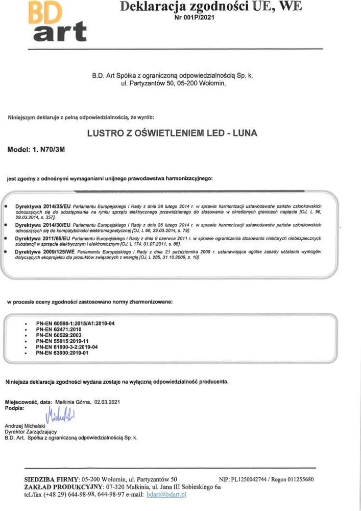 Masterjero BD meninis veidrodis Luna II apvalus vonios veidrodis su LED apšvietimu, 60 cm skersmens