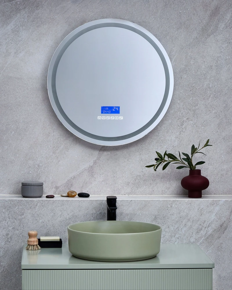 Beliani Vonios veidrodis su LED apšvietimu BROGNON 60 cm, integruotas „Bluetooth“ garsiakalbis, sidabrinis