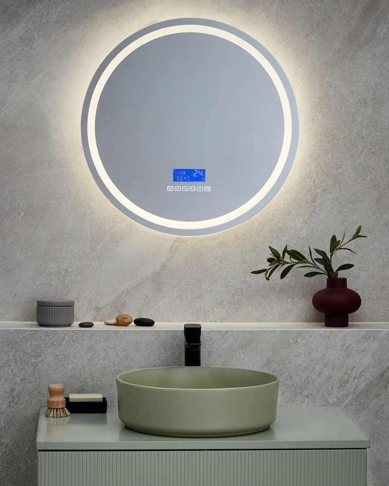 Beliani Vonios veidrodis su LED apšvietimu BROGNON 60 cm, integruotas „Bluetooth“ garsiakalbis, sidabrinis