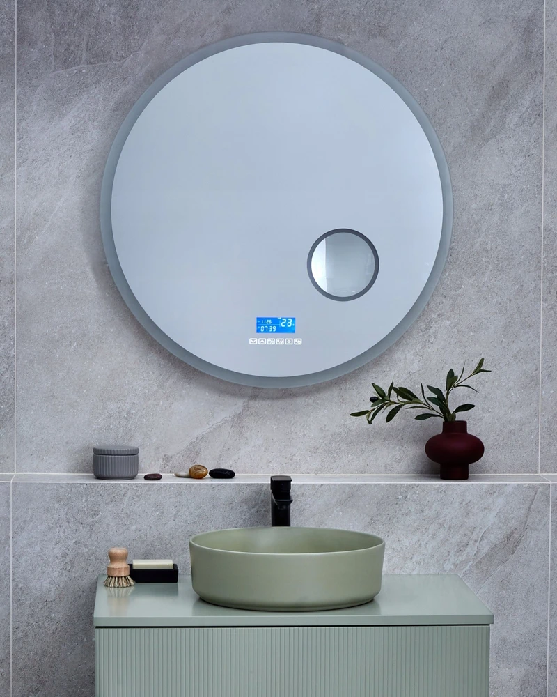 Beliani Vonios veidrodis LED FIXIN 80 cm 80 cm su integruotu Bluetooth garsiakalbiu, sidabrinis