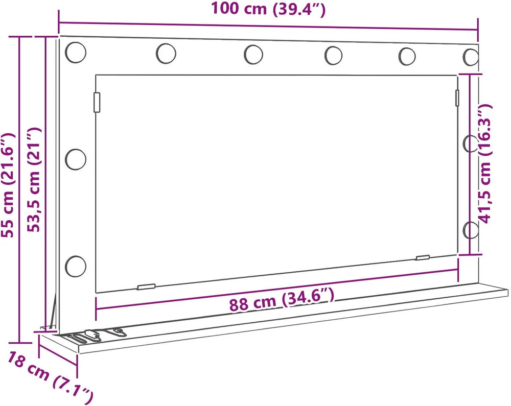 Kosmetinis veidrodis Betono pilka 100 x 55 x 18 cm Stačiakampio