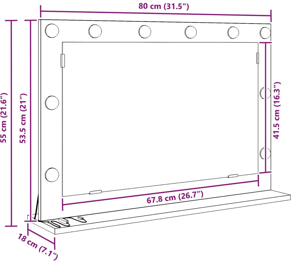 Kosmetinis veidrodis Betono pilka 80 x 55 x 18 cm Stačiakampio