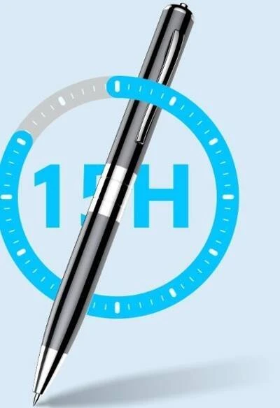Juodas tušinukas diktofonas su 15 valandų fiksavimo simboliu
