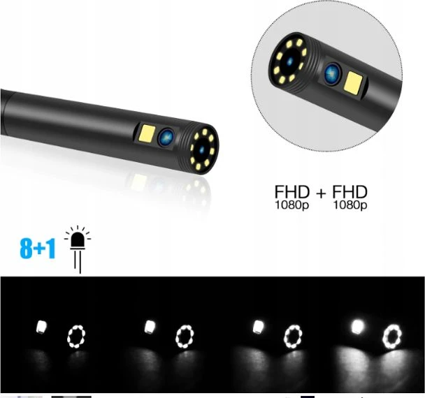 Luxury Prabangus fotoaparato tikrinimo endoskopas 10M 9LED 2xFULL HD
