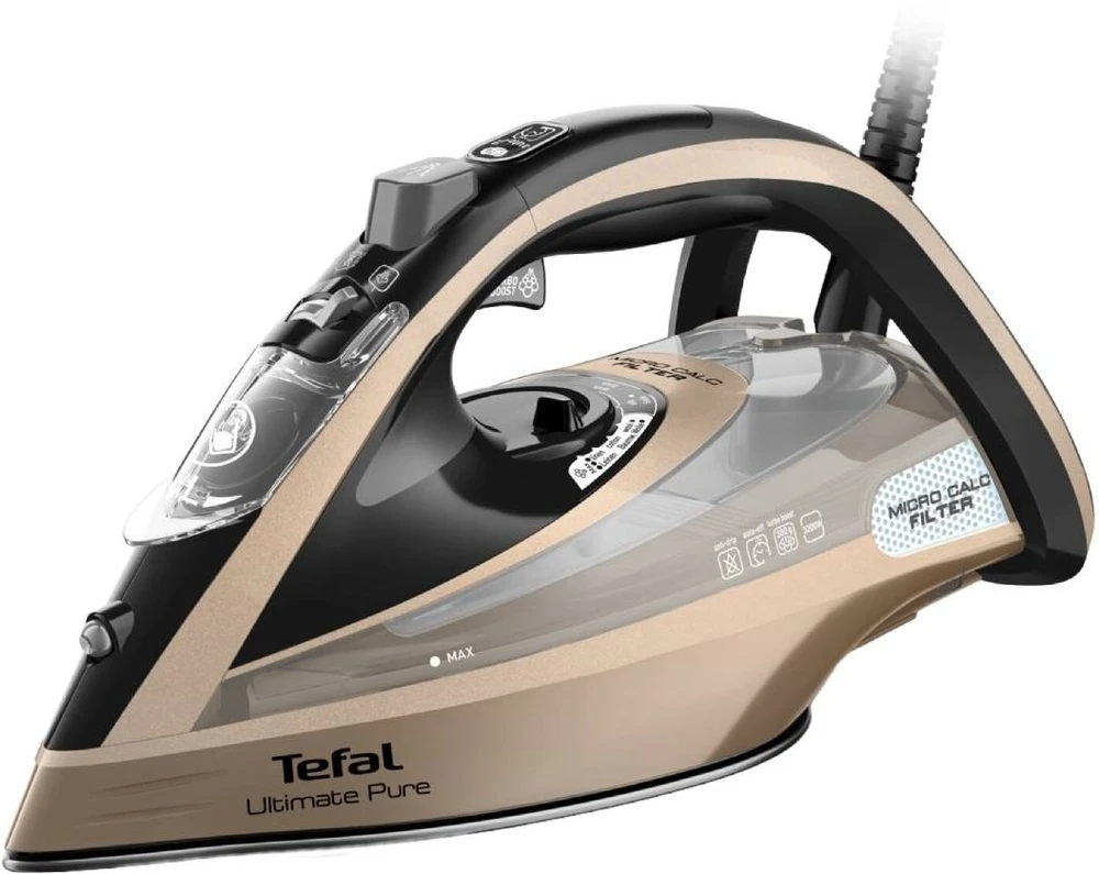Tefal Ultimate Pure FV9852E0 iron Dry & Garų lygintuvas Durilium AirGlide Autoclean soleplate 3200 W Juodas, Copper