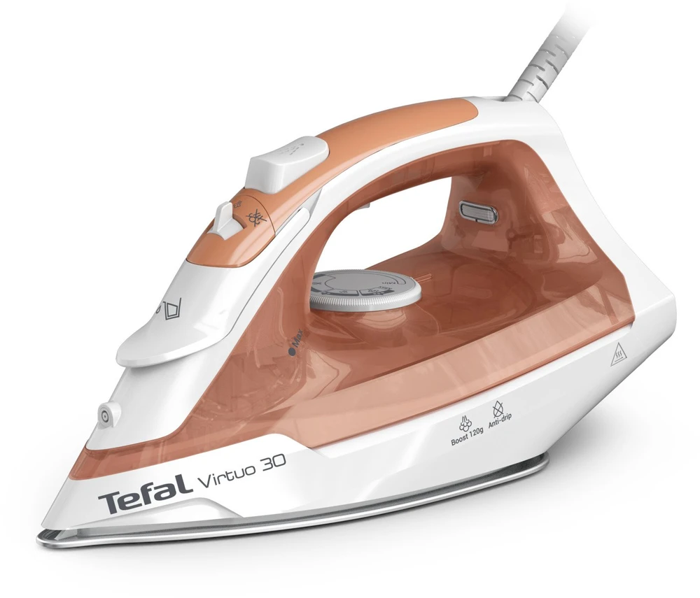 Tefal Virtuo 30 FV2C40E0 iron Dry & Garų lygintuvas Ceramic soleplate 2000 W Peach, Baltas