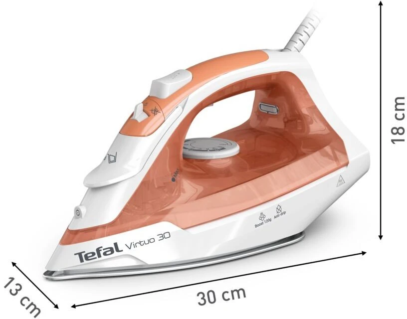 Tefal Virtuo 30 FV2C40E0 iron Dry & Garų lygintuvas Ceramic soleplate 2000 W Peach, Baltas