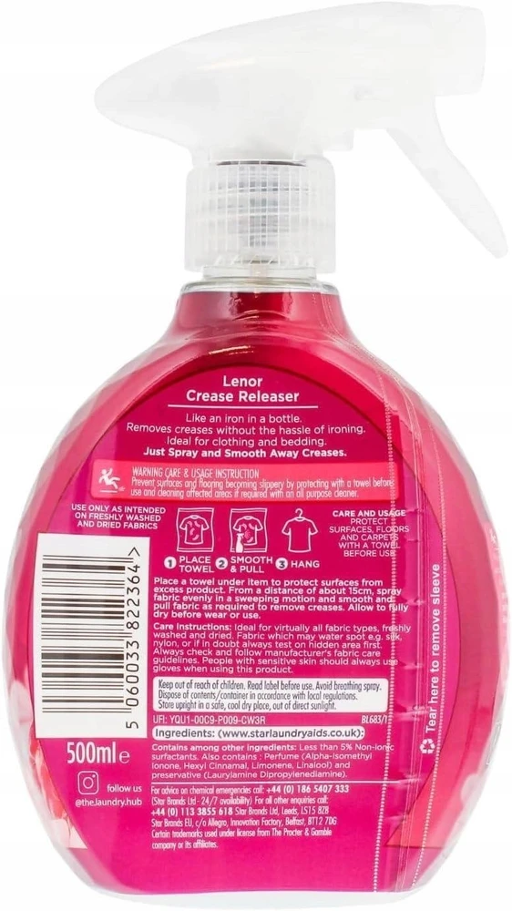 Audinių lyginimo purškiklis LENOR Jasmine & Raudona Berries, 500 ml