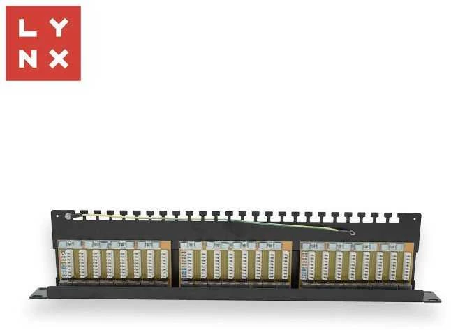 LYNX 19" komutacinė panelė, 24 prievadų, STP Cat6a, 50µ, ekranuota, juoda