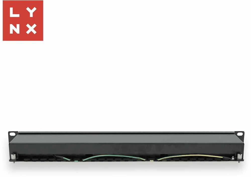 LYNX 19" komutacinė panelė, 24 prievadų, FTP Cat5e, 50µ, ekranuota, juoda