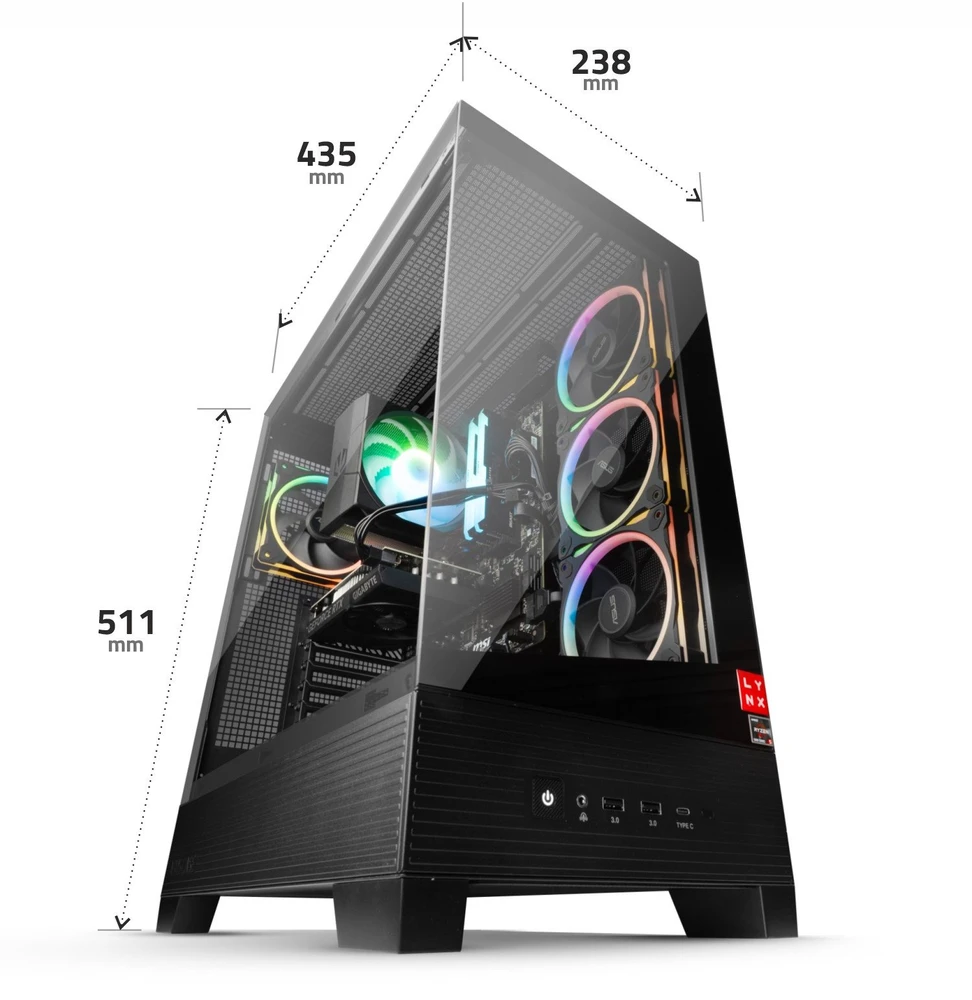 Stacionarus kompiuteris Komputer Lynx LYNX Challenger Ryzen 7 7800X3D 32GB 2TB SSD NVMe RX 9070XT 16G W11 Home
