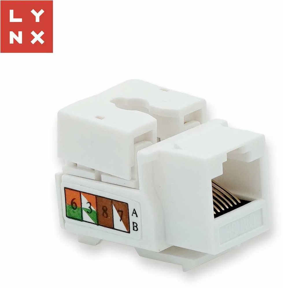 LYNX keystone UTP Cat5e kabelis, 90 laipsnių, baltas