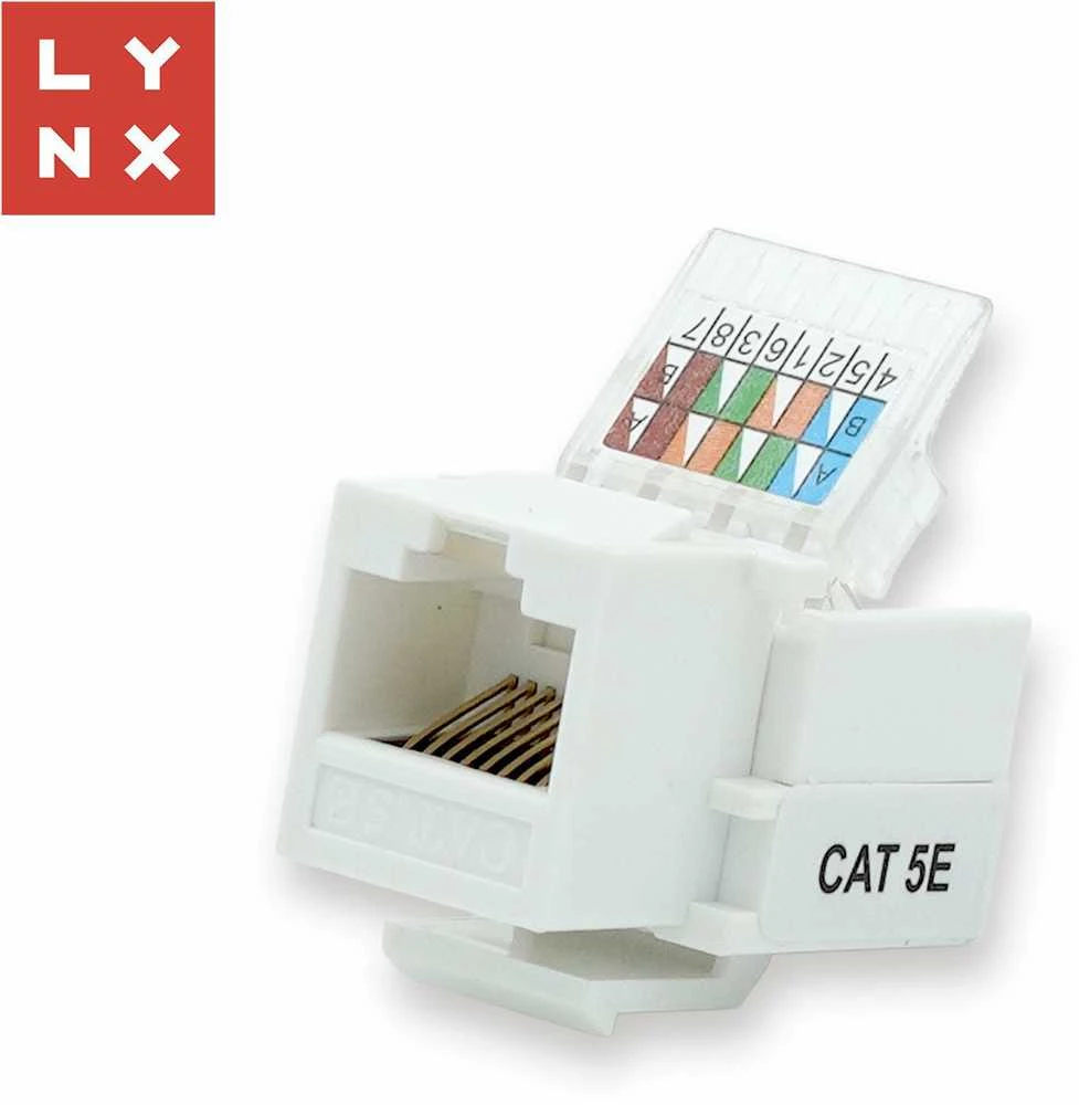 LYNX keystone UTP Cat5e, savaime šviečiantis, 90 laipsnių, baltas