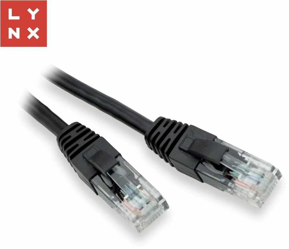 LYNX UTP jungiamasis kabelis Cat5e, PVC, CCA, 0,1 m, juodas (pakuotėje 10 vnt.)