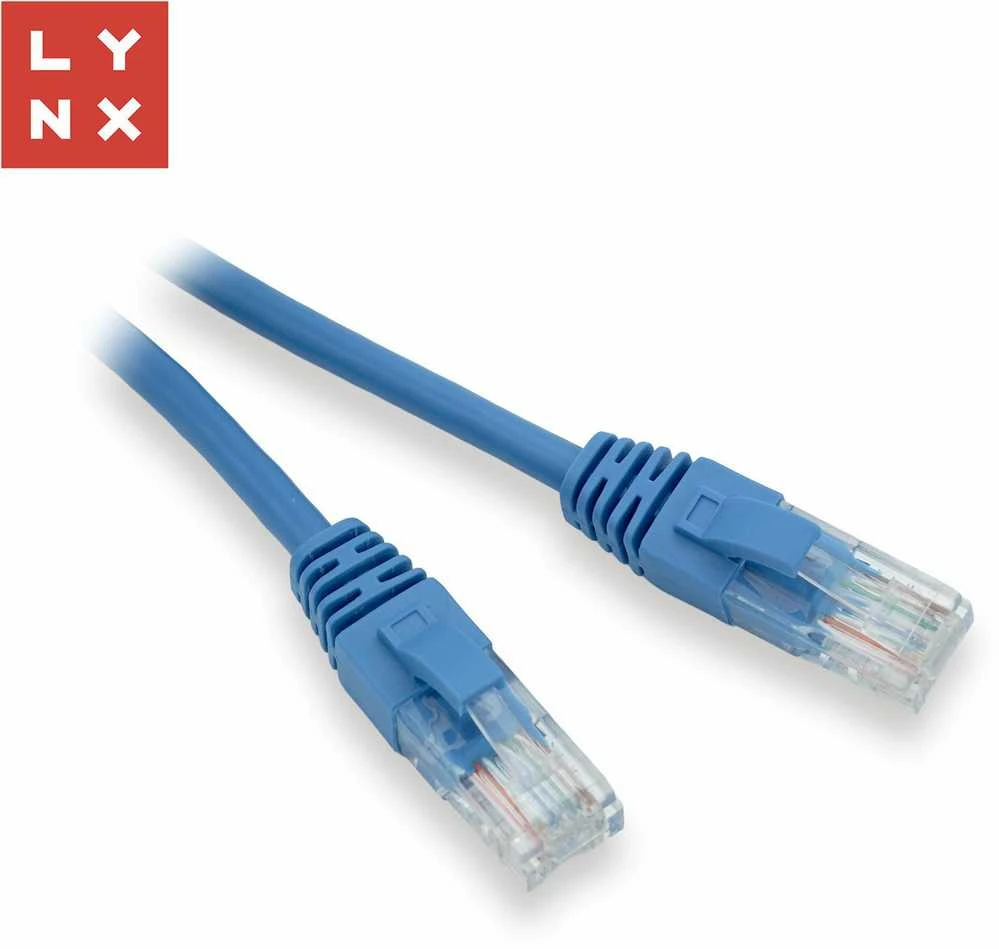 LYNX UTP jungiamasis kabelis Cat5e, PVC, CCA, 0,1 m, mėlynas (pakuotėje 10 vnt.)