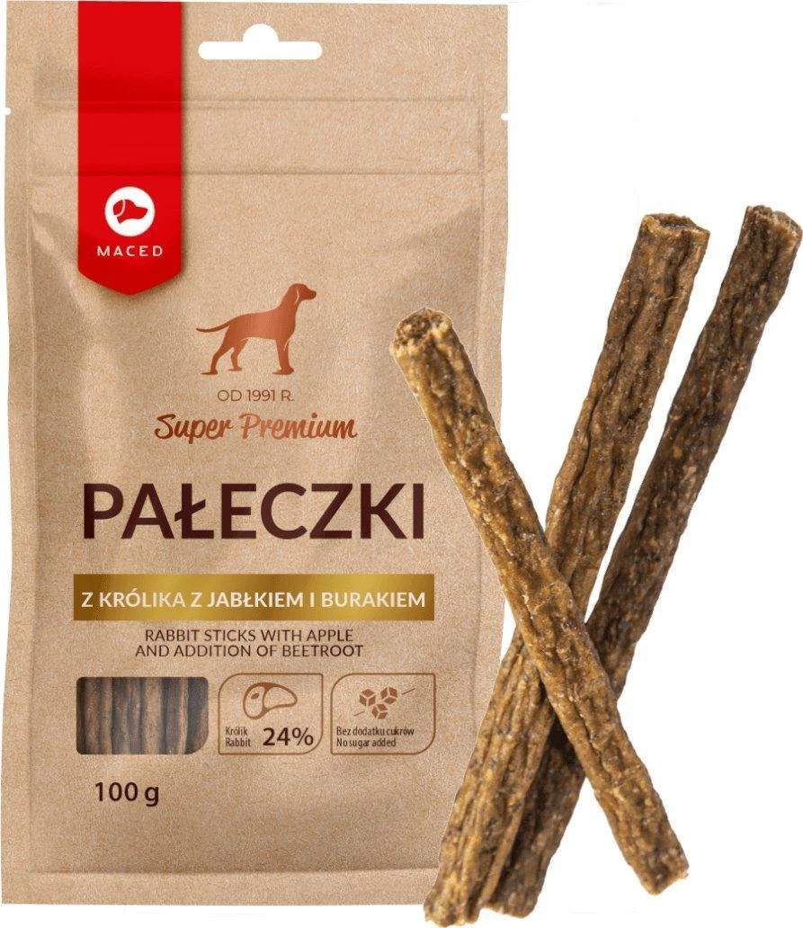 Maced Šunų Skanėstai - Maccarabbit Lazdos Su Obuoliais Ir Burokėliais, 100 G