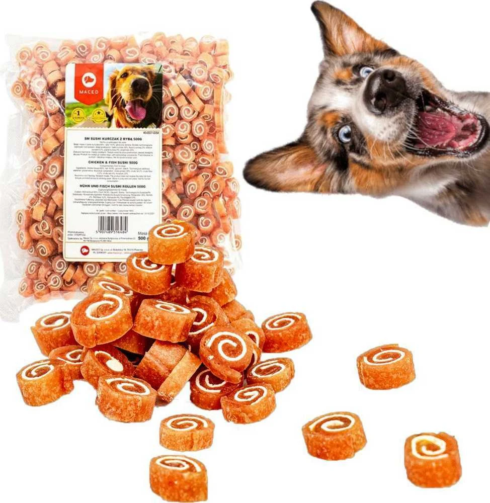 Maced Makaronuose troškinti sušiai su vištiena ir žuvimi 500g