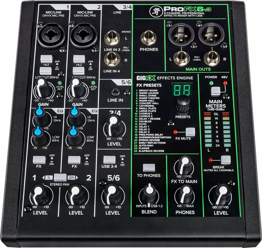 Mackie ProFX6v3 - 6 kanalų analoginis maišytuvas su USB sąsaja, juodas