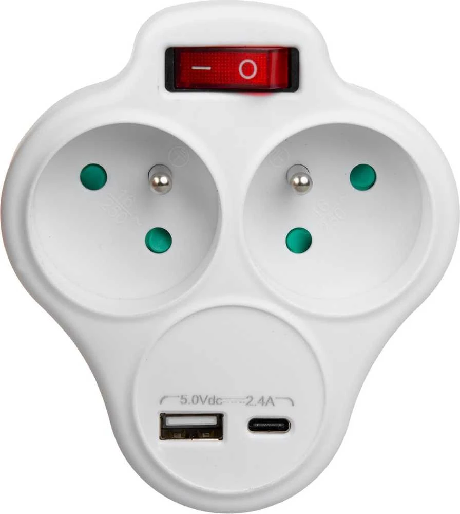 Gniazdko „Maclean“ maitinimo lizdas, 2 lizdų skirstytuvas su USB A/C 2.4A, E tipo, 2x16A, MCE336 E