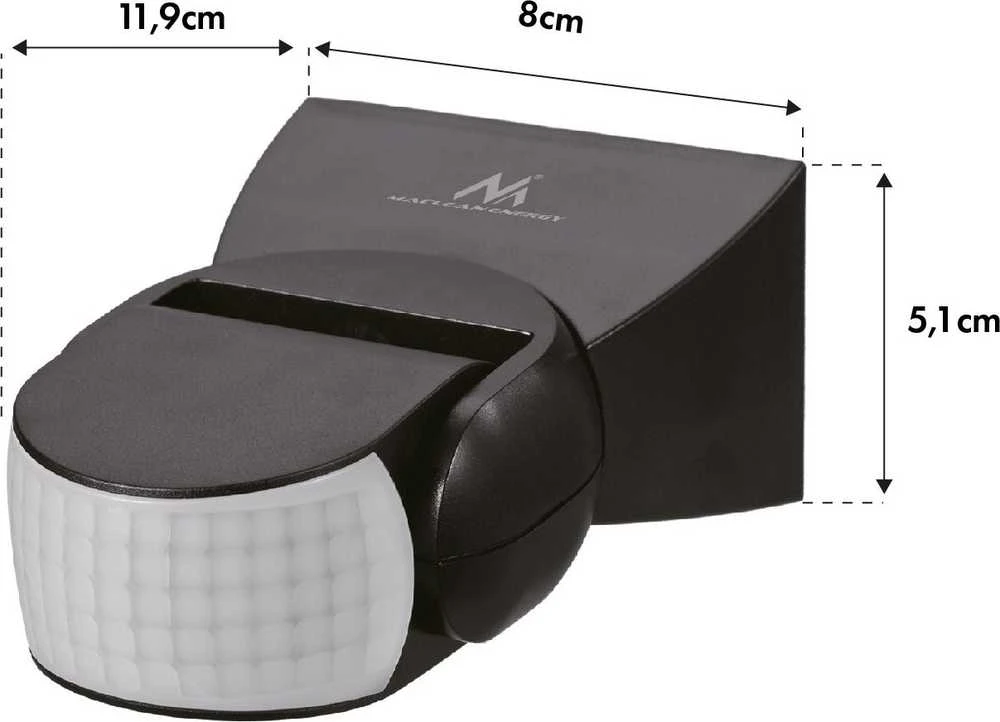 Czujnik „Maclean“ PIR judesio jutiklis, infraraudonųjų spindulių, su nuotolinio valdymo pultu, maks. 800 W (lemputė), maks. 1200 W (LED), MCE241 B