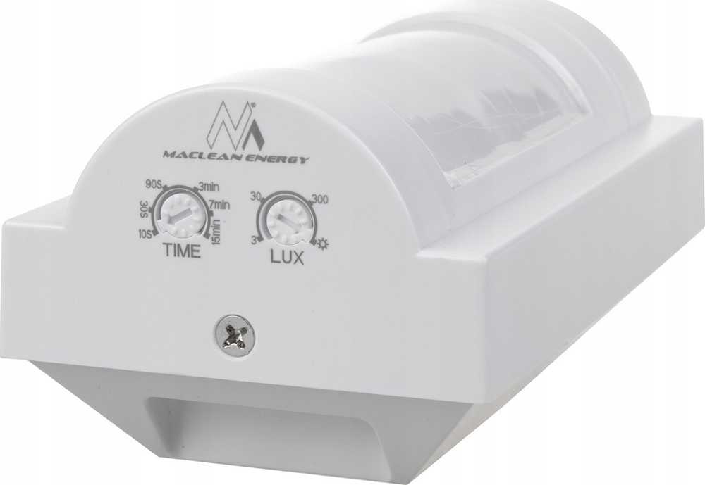 Maclean MCE385 PIR judesio detektoriaus diapazonas iki 12m patalpų lauko sutemų iki aušros jutiklis 1200W IP65 Baltas