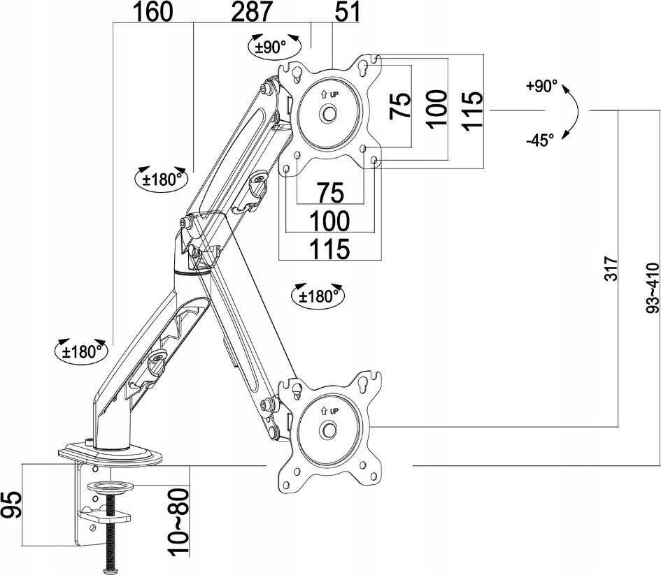 Laikiklis Maclean MC-860N Monitorius Mount, with Gas Spring, 13"-27", 8kg, Juodas