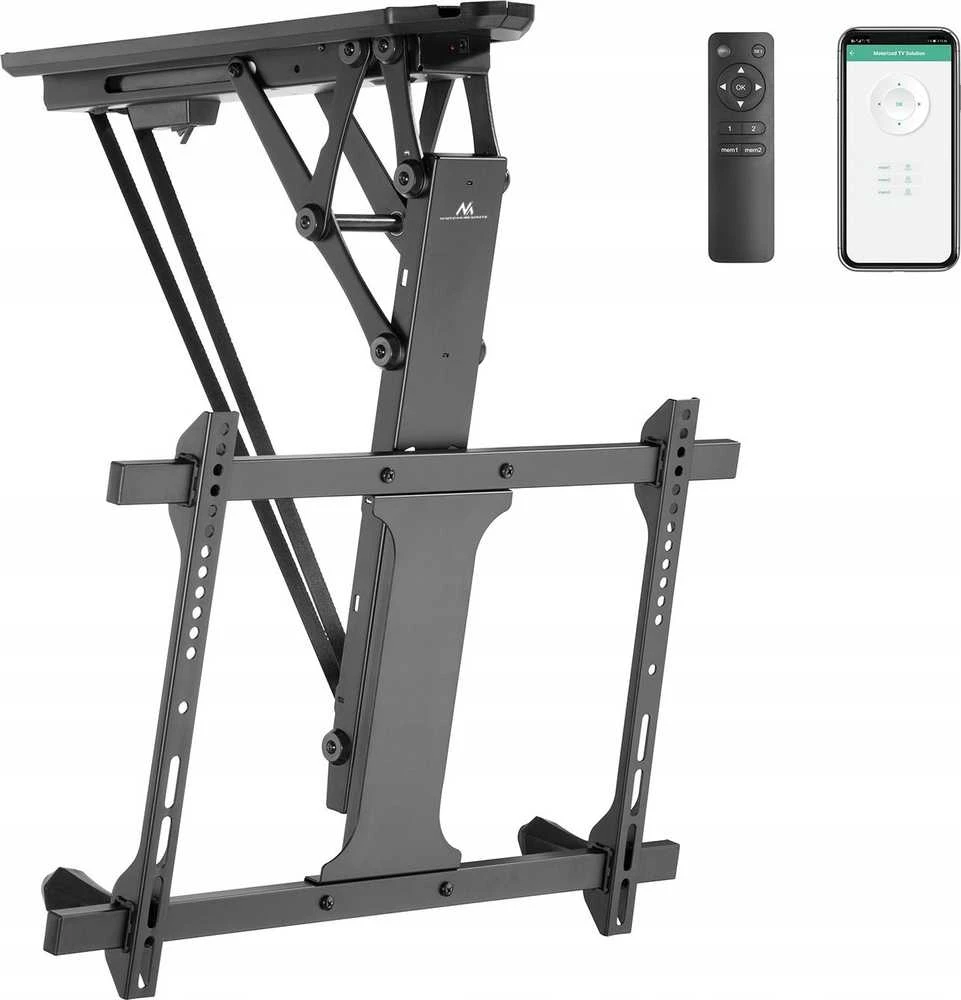 Maclean elektrinis lubų laikiklis televizoriui, TUYA atrama, max VESA 600x400, nuožulnioms sienoms, nuotolinio valdymo pultas, 32"-70", 35kg, MC-880T