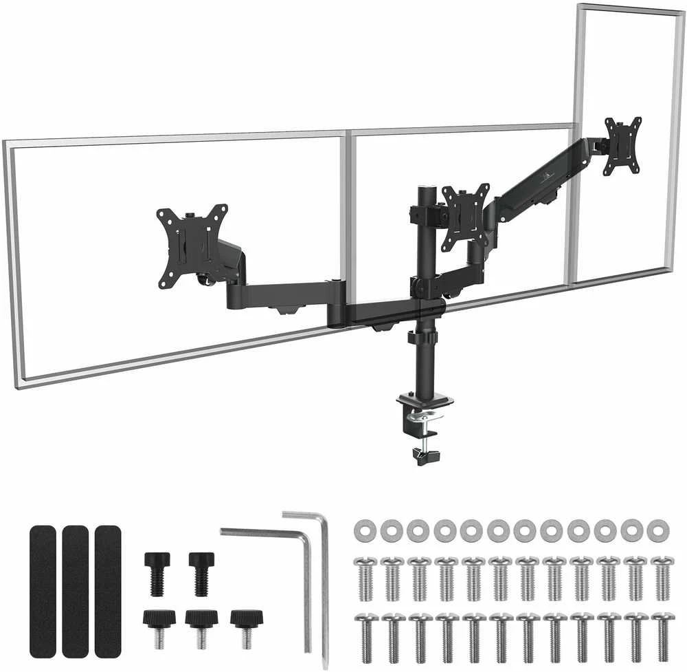 Laikiklis Maclean 3 monitorius mount, gas spring, 17"-27", 2-8kg, juodas, MC-137