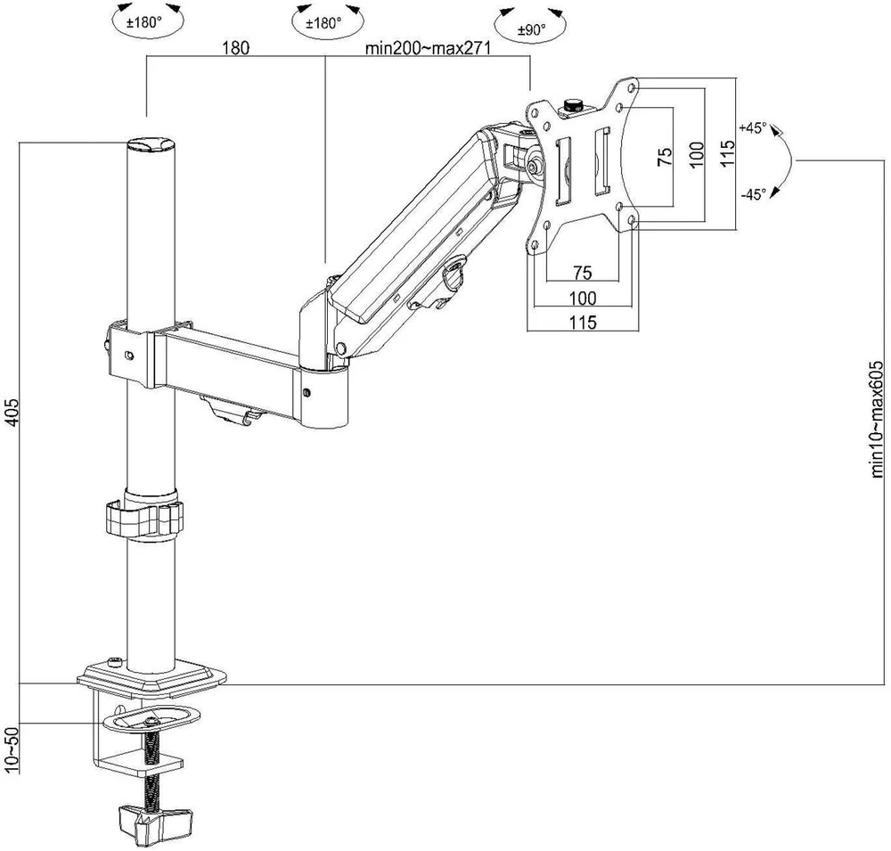 Laikiklis Maclean monitorius mount, gas spring, 17"-32", 2-10kg, juodas, MC-135