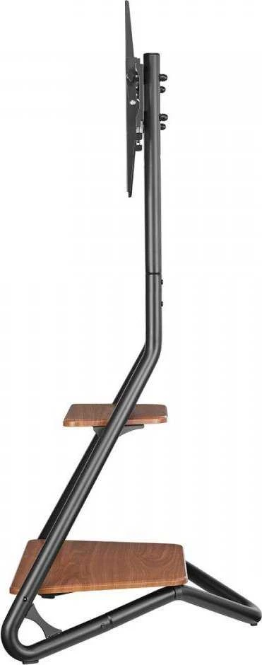 Maclean MC-455 laisvai pastatomas kampinis televizoriaus stovas Bauhaus stiliaus, laisvai pastatomas televizoriaus laikiklis su dviem lygiais, pagamintas iš medžio, keliamoji galia iki 10 kg, televizoriaus laikiklis iki 40 kg, 37-75'', maks. VESA 600x400, maks. Aukštis 1460 mm