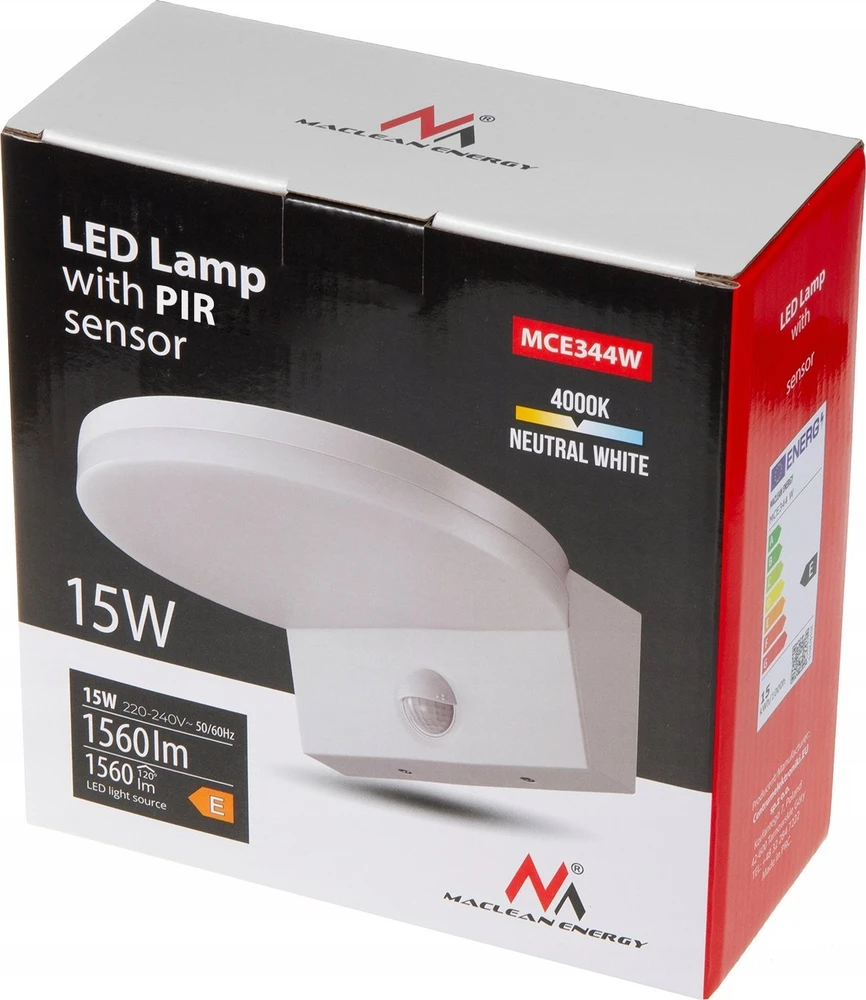 Lampa „Maclean“ LED šviestuvas su judesio jutikliu, PIR judesio jutikliu, baltas, 15 W, IP65, 1560 lm, neutrali balta (4000 K) MCE344 W