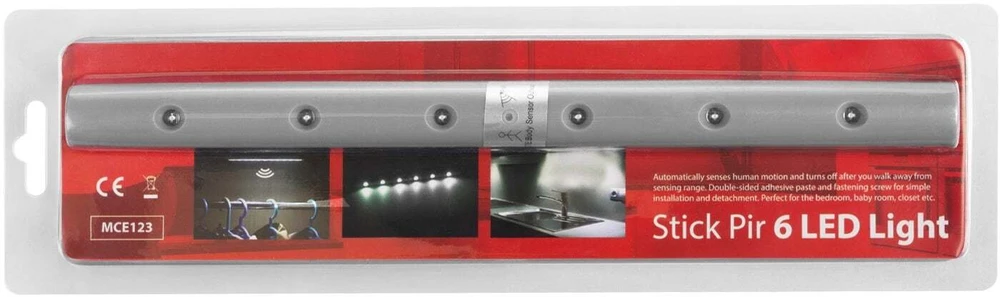 „Maclean“ 6 LED virtuvės šviestuvas po spintele, pailgas, su judesio jutikliu, 5xAAA, MCE123 + 5x „Varta R-03 LR03 AAA“ šarminės baterijos