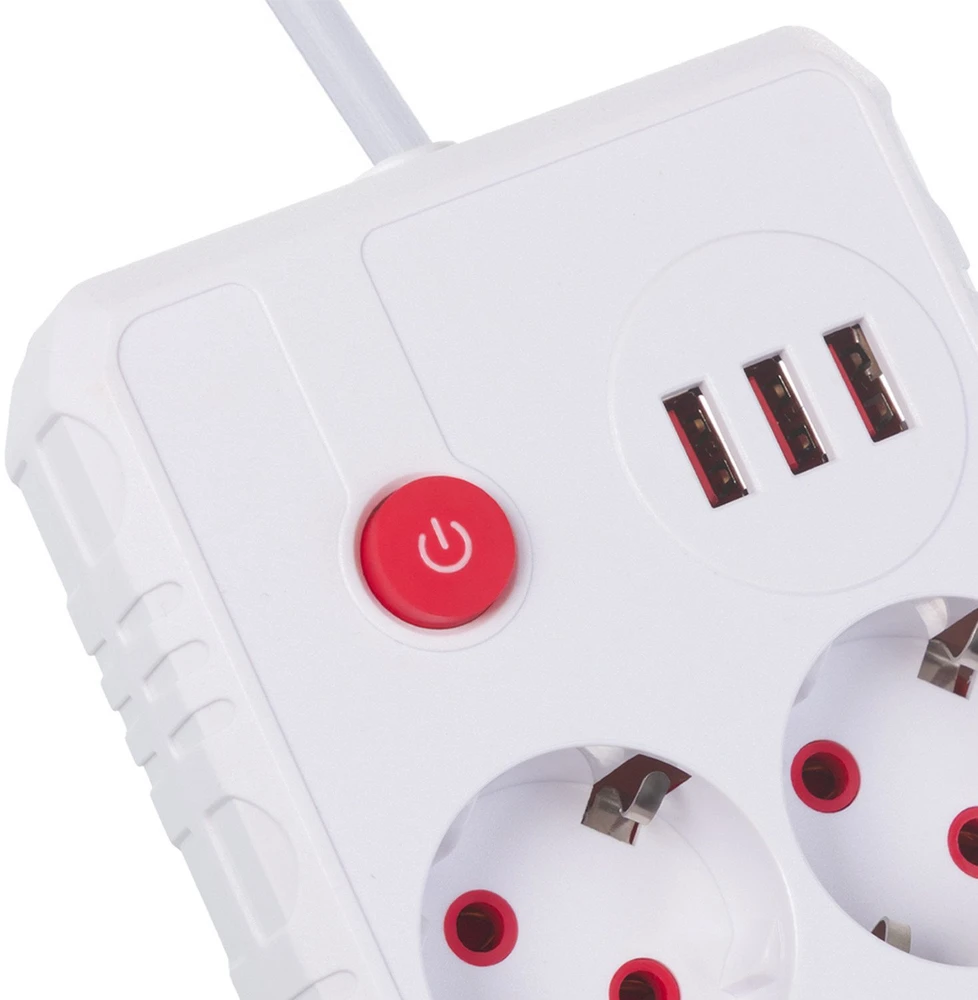 „Maclean“ maitinimo lizdas, ilgintuvas, 2 lizdai + 3xUSB, 110-240V AC 50/60Hz, 2.1A max 2500W, 3 m, baltas, MCE388 W