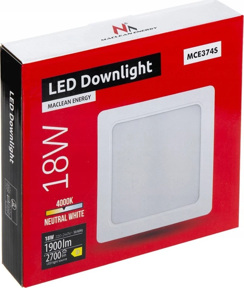 Maclean MCE374S LED lubų skydelis įleidžiamas SLIM 18W Neutral Baltas 4000K 170x170x26mm 1900lm