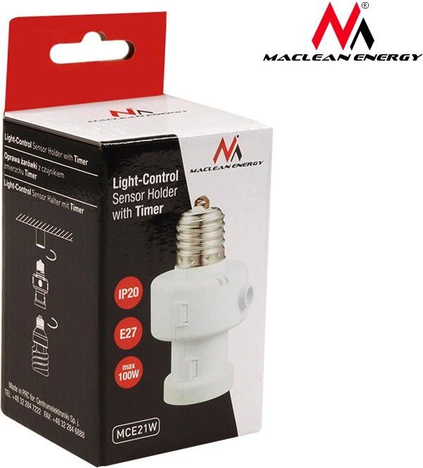 MACLEAN MCE21W Maclean MCE21 W lemputės tvirtinimas su šviesos jutikliu E27 100W baltas
