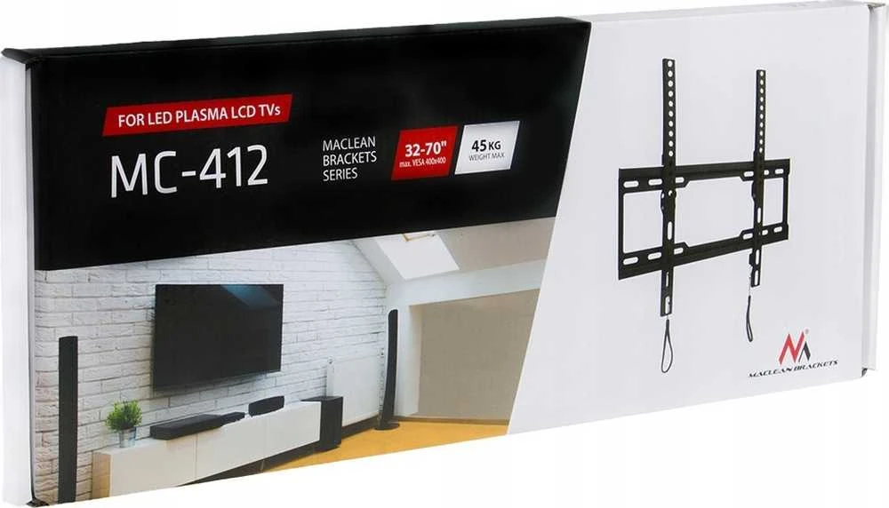Maclean TV MC-412 sieninis laikiklis 32"-70" VESA 400x400 45kg pakreiptas universalus reguliuojamas gulsčiuko tvirtinimo priedai