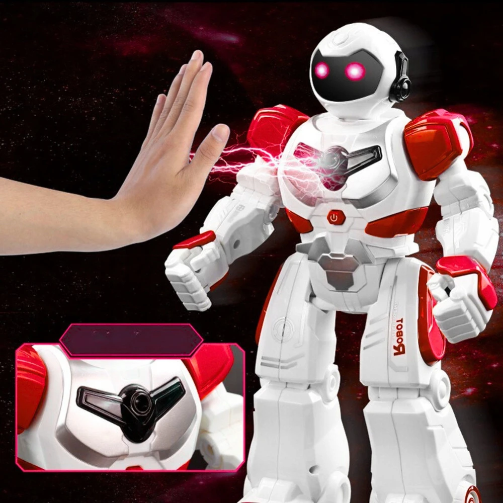 Madej nuotoliniu būdu valdomas robotas, baltas ir raudonas