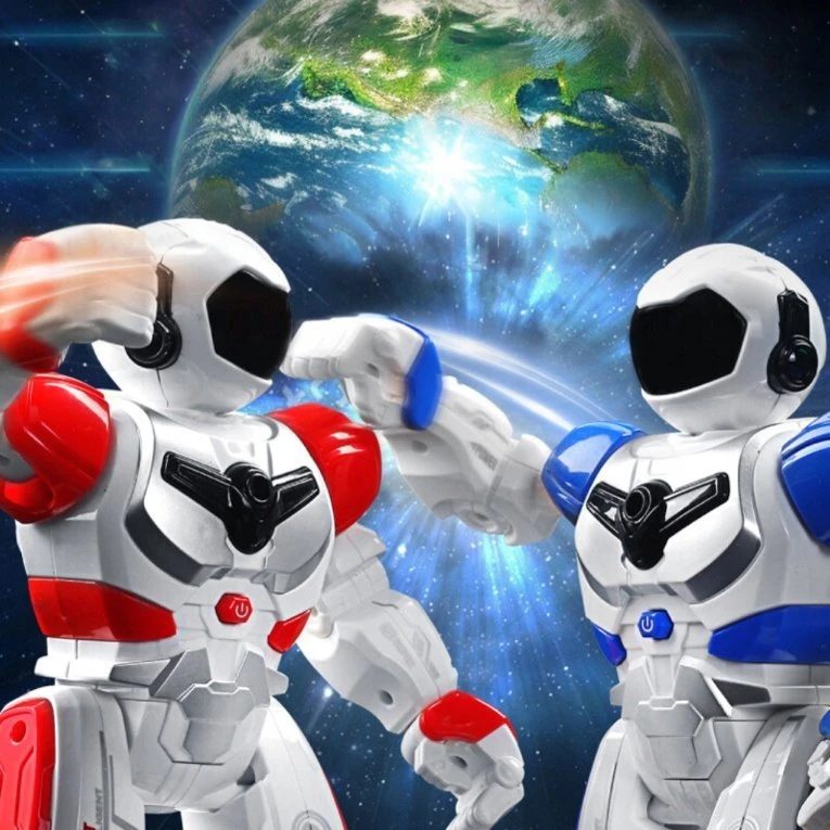 Madej nuotoliniu būdu valdomas robotas, baltas ir raudonas