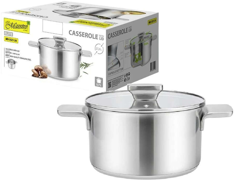 Plieninis puodas su dangteliu, indukcinis, 24cm, 5,7l | Maestro MR-3521-24