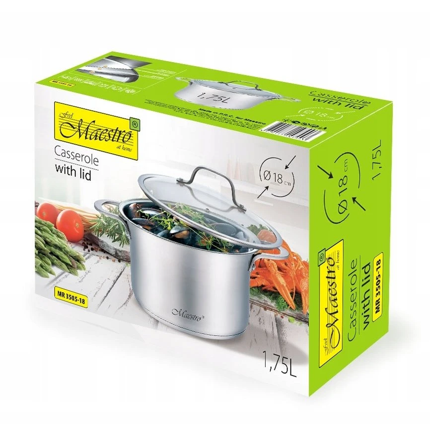 Maestro plieno puodas su dangčiu indukcinei dujinei viryklei, mažas 18 cm, 1,75 l MAESTRO MR-3505-18