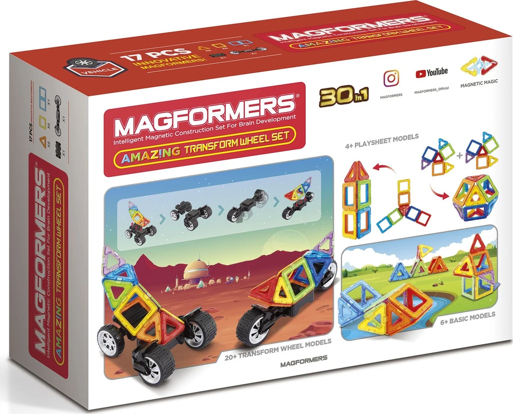 Magformers – nuostabus transformavimo ratų rinkinys, 17 dalių