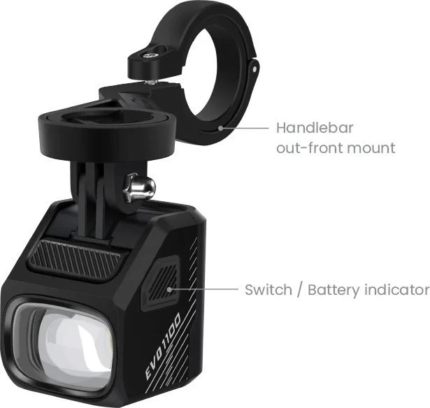 MAGICSHINE Priekinis žibintas MAGICSHINE EVO 1100 Juodas, 1100 liumenų, Juodas, Su laikikliu (NAUJAS)