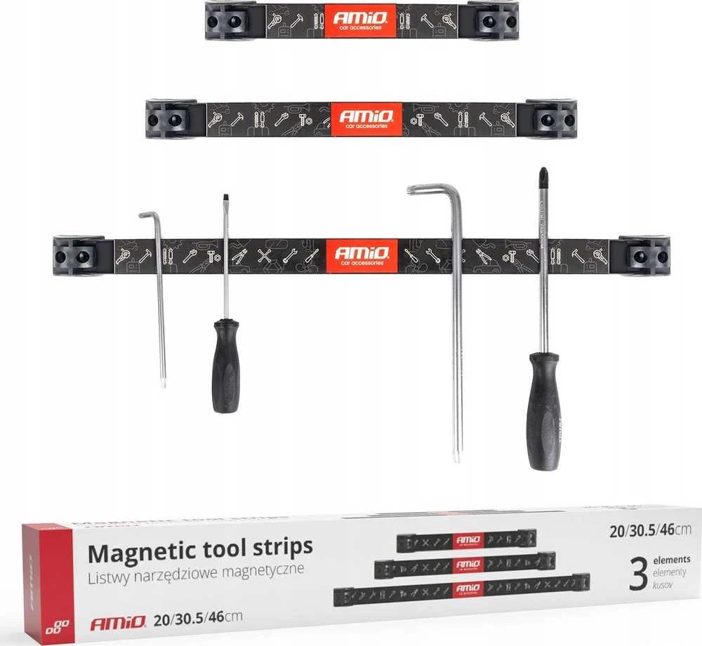 Magnetinės juostos įrankiams, rinkinys 3 vnt. (20 cm, 30,5 cm, 46 cm) AMIO-04263