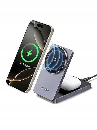 Magnetyczna kroviklis bezprzewodowa 2w1 UGREEN W706, MagSafe W706, 15W (juoda)