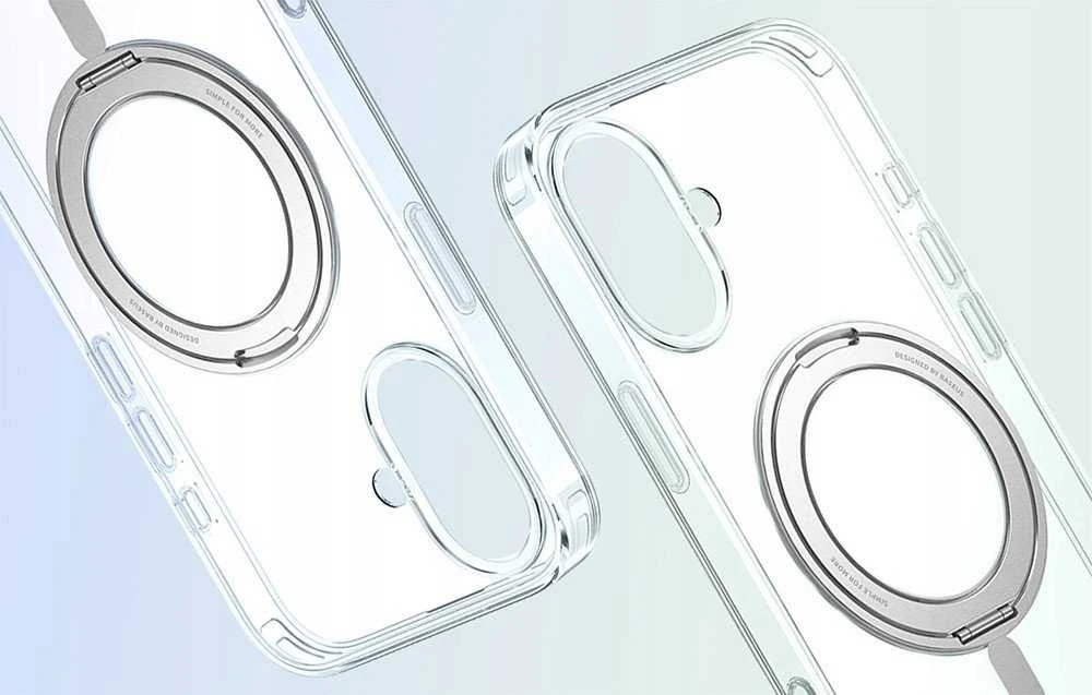 Baseus SkyRing 360° Apple iPhone 16 magnetic dėklas su stoveliu skaidrus