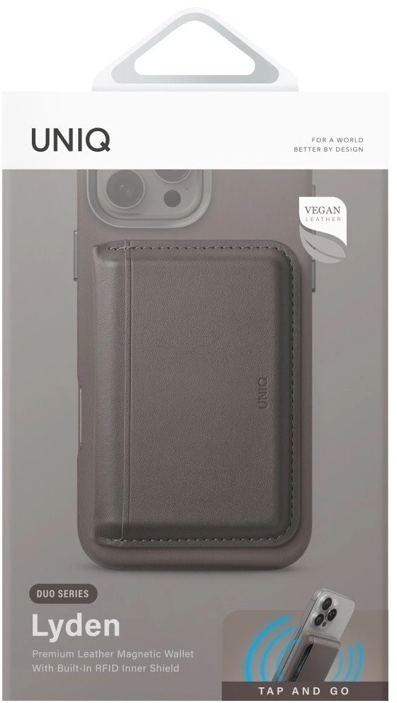 Dėklas Uniq Lyden DS RFID magnetinė piniginė su telefono stoveliu – pilka