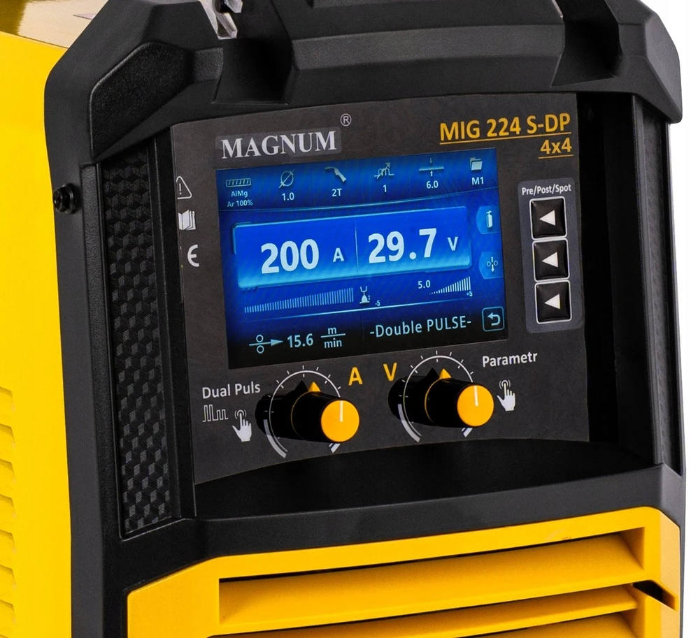 Magnum Suvirinimo pusautomatis INVERTOROWY MIG-224 LCD DUAL PULS SYNERGIA MMA 4x4, 200A/60%, 230V, MB24/3,GP50, MMAR, D200
