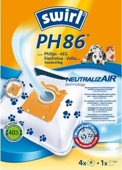 Swirl® Dulkių siurblių maišeliai PH86 NeutralizeAir Žalias (4 maišeliai + 1 filtras, skirti Philips, AEG, Electrolux)