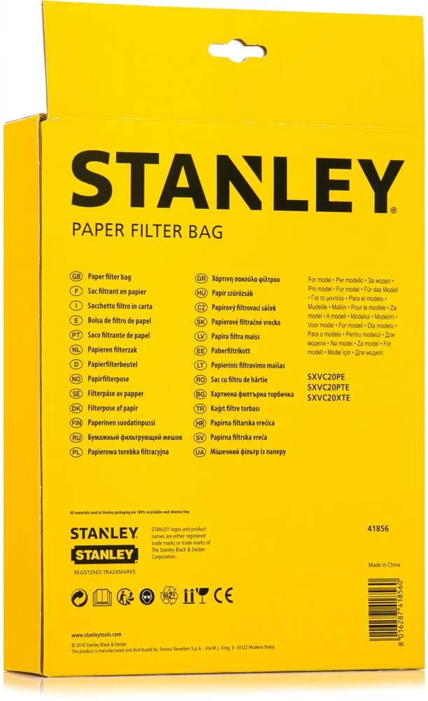 Dulkių siurblio maišai popieriniai dulkių siurbliui - 20 l (2 vnt.) Stanley